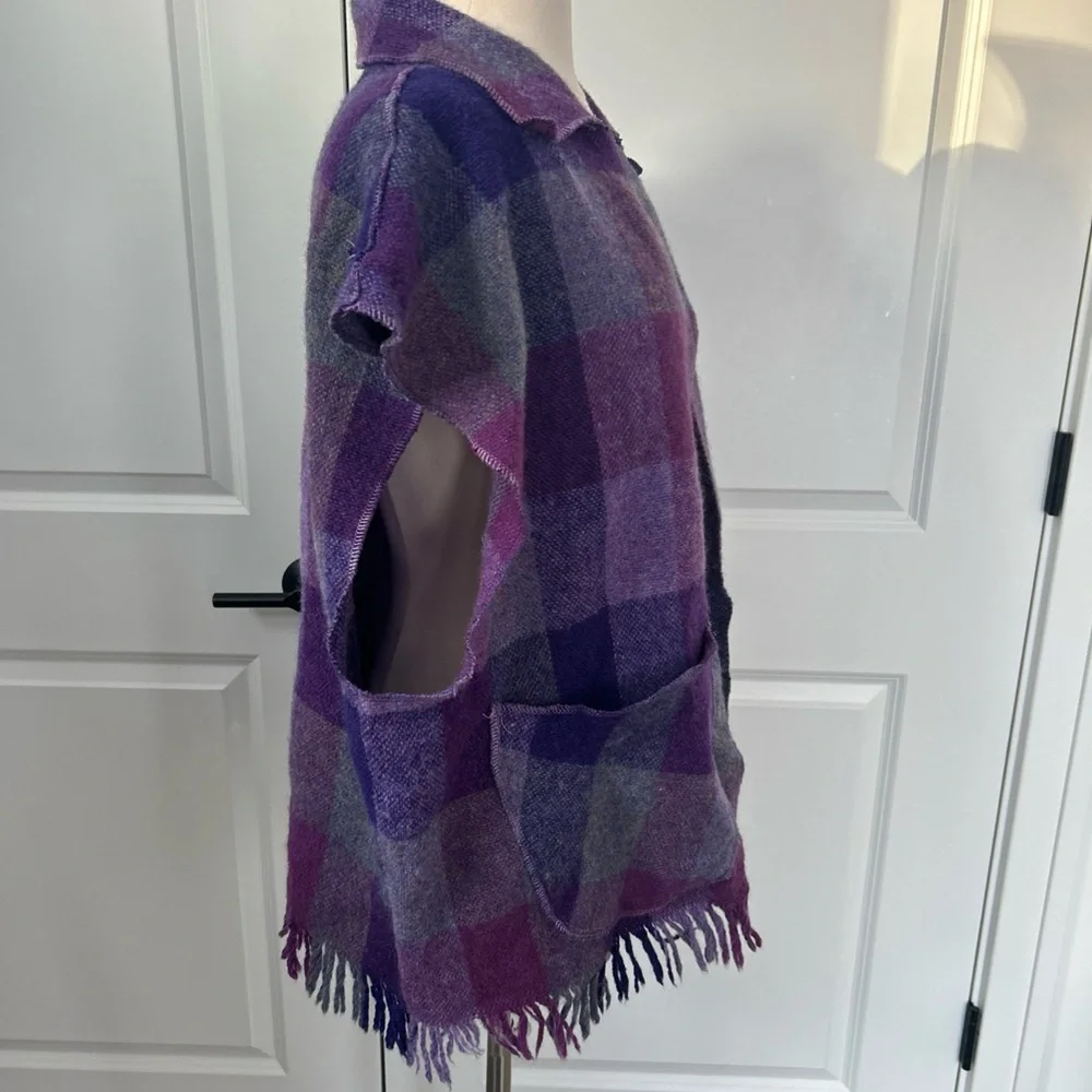 Reid BARNHART OS Handwoven Art to Wear Fringe Wool Open Vest Appliques FLAW